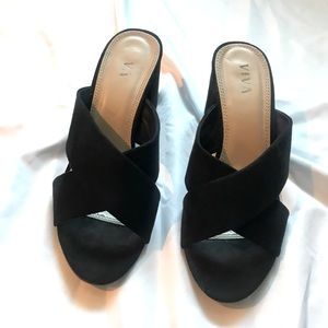 Open-Toe Cutout Mules - Black - Low Heel Shoes - 8